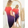 Ekouaer Nightgowns Womens Short Sleeve Sleepwear Comfy Loungewear Plus Size Night Shirt S-3XL(Tie Dye Red & Purple)
