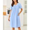 Ekouaer Nightgowns for Women Cotton Nightgown House Dress with Pockets Short Sleeve Mumu Dress Embroidered Lounge Dress(Blue)