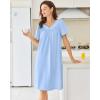 Ekouaer Nightgowns for Women Cotton Nightgown House Dress with Pockets Short Sleeve Mumu Dress Embroidered Lounge Dress(Blue)