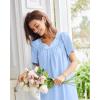 Ekouaer Nightgowns for Women Cotton Nightgown House Dress with Pockets Short Sleeve Mumu Dress Embroidered Lounge Dress(Blue)