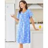 Ekouaer Nightgowns for Women Cotton Nightgown House Dress with Pockets Short Sleeve Mumu Dress Embroidered Lounge Dress(Blue Pigeon)