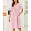 Ekouaer Nightgowns for Women Cotton Nightgown House Dress with Pockets Short Sleeve Mumu Dress Embroidered Lounge Dress(Deep Pink)