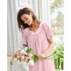 Ekouaer Nightgowns for Women Cotton Nightgown House Dress with Pockets Short Sleeve Mumu Dress Embroidered Lounge Dress(Deep Pink)