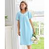 Ekouaer Nightgowns for Women Cotton Nightgown House Dress with Pockets Short Sleeve Mumu Dress Embroidered Lounge Dress(Light Blue)