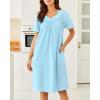 Ekouaer Nightgowns for Women Cotton Nightgown House Dress with Pockets Short Sleeve Mumu Dress Embroidered Lounge Dress(Light Blue)