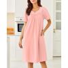 Ekouaer Nightgowns for Women Cotton Nightgown House Dress with Pockets Short Sleeve Mumu Dress Embroidered Lounge Dress(Light Pink)