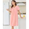 Ekouaer Nightgowns for Women Cotton Nightgown House Dress with Pockets Short Sleeve Mumu Dress Embroidered Lounge Dress(Light Pink)