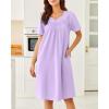 Ekouaer Nightgowns for Women Cotton Nightgown House Dress with Pockets Short Sleeve Mumu Dress Embroidered Lounge Dress(Light Purple)