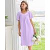 Ekouaer Nightgowns for Women Cotton Nightgown House Dress with Pockets Short Sleeve Mumu Dress Embroidered Lounge Dress(Light Purple)