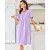 Ekouaer Nightgowns for Women Cotton Nightgown House Dress with Pockets Short Sleeve Mumu Dress Embroidered Lounge Dress(Light Purple)