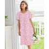 Ekouaer Nightgowns for Women Cotton Nightgown House Dress with Pockets Short Sleeve Mumu Dress Embroidered Lounge Dress(Pink Floral)