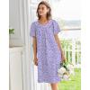 Ekouaer Nightgowns for Women Cotton Nightgown House Dress with Pockets Short Sleeve Mumu Dress Embroidered Lounge Dress(Purple Flowers)