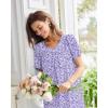 Ekouaer Nightgowns for Women Cotton Nightgown House Dress with Pockets Short Sleeve Mumu Dress Embroidered Lounge Dress(Purple Flowers)