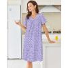 Ekouaer Nightgowns for Women Cotton Nightgown House Dress with Pockets Short Sleeve Mumu Dress Embroidered Lounge Dress(Purple Flowers)