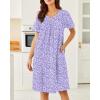 Ekouaer Nightgowns for Women Cotton Nightgown House Dress with Pockets Short Sleeve Mumu Dress Embroidered Lounge Dress(Purple Flowers)