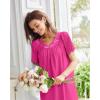 Ekouaer Nightgowns for Women Cotton Nightgown House Dress with Pockets Short Sleeve Mumu Dress Embroidered Lounge Dress(Rose Red)