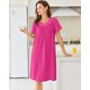 Ekouaer Nightgowns for Women Cotton Nightgown House Dress with Pockets Short Sleeve Mumu Dress Embroidered Lounge Dress(Rose Red)