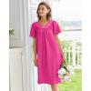 Ekouaer Nightgowns for Women Cotton Nightgown House Dress with Pockets Short Sleeve Mumu Dress Embroidered Lounge Dress(Rose Red)