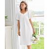 Ekouaer Nightgowns for Women Cotton Nightgown House Dress with Pockets Short Sleeve Mumu Dress Embroidered Lounge Dress(White)