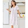 Ekouaer Nightgowns for Women Cotton Nightgown House Dress with Pockets Short Sleeve Mumu Dress Embroidered Lounge Dress(White Floral)