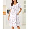 Ekouaer Nightgowns for Women Cotton Nightgown House Dress with Pockets Short Sleeve Mumu Dress Embroidered Lounge Dress(White Floral)