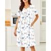 Ekouaer Nightgowns for Women Cotton Nightgown House Dress with Pockets Short Sleeve Mumu Dress Embroidered Lounge Dress(White Flowers)