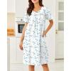 Ekouaer Nightgowns for Women Cotton Nightgown House Dress with Pockets Short Sleeve Mumu Dress Embroidered Lounge Dress(White Water Painting)