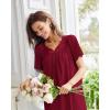 Ekouaer Nightgowns for Women Cotton Nightgown House Dress with Pockets Short Sleeve Mumu Dress Embroidered Lounge Dress(Wine Red)