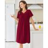 Ekouaer Nightgowns for Women Cotton Nightgown House Dress with Pockets Short Sleeve Mumu Dress Embroidered Lounge Dress(Wine Red)