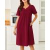 Ekouaer Nightgowns for Women Cotton Nightgown House Dress with Pockets Short Sleeve Mumu Dress Embroidered Lounge Dress(Wine Red)