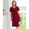 Ekouaer Nightgowns for Women Cotton Nightgown House Dress with Pockets Short Sleeve Mumu Dress Embroidered Lounge Dress(Wine Red)