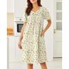 Ekouaer Nightgowns for Women Cotton Nightgown House Dress with Pockets Short Sleeve Mumu Dress Embroidered Lounge Dress(Yellow Floral)