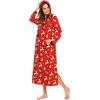 Ekouaer Nightgowns for Women Cotton Nightgown Long Sleeve Hooded Night Gown Contrast Color Full Length Loungewear with Pocket(Red Christmas Deer)