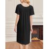 Ekouaer Nightgowns for Women Short Sleeve House Dress with Pockets Soft Moomoo Pleated Mumu Dresses V Neck Sleepwear(Black)