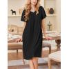 Ekouaer Nightgowns for Women Short Sleeve House Dress with Pockets Soft Moomoo Pleated Mumu Dresses V Neck Sleepwear(Black)