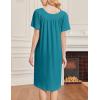 Ekouaer Nightgowns for Women Short Sleeve House Dress with Pockets Soft Moomoo Pleated Mumu Dresses V Neck Sleepwear(Blue Green)