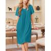 Ekouaer Nightgowns for Women Short Sleeve House Dress with Pockets Soft Moomoo Pleated Mumu Dresses V Neck Sleepwear(Blue Green)