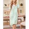 Ekouaer Nightgowns for Women Short Sleeve House Dress with Pockets Soft Moomoo Pleated Mumu Dresses V Neck Sleepwear(Green Floral)