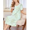 Ekouaer Nightgowns for Women Short Sleeve House Dress with Pockets Soft Moomoo Pleated Mumu Dresses V Neck Sleepwear(Green Floral)