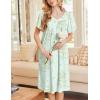 Ekouaer Nightgowns for Women Short Sleeve House Dress with Pockets Soft Moomoo Pleated Mumu Dresses V Neck Sleepwear(Green Floral)