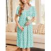 Ekouaer Nightgowns for Women Short Sleeve House Dress with Pockets Soft Moomoo Pleated Mumu Dresses V Neck Sleepwear(Green Flower)