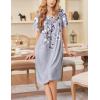 Ekouaer Nightgowns for Women Short Sleeve House Dress with Pockets Soft Moomoo Pleated Mumu Dresses V Neck Sleepwear(Grey Floral)