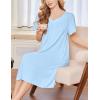 Ekouaer Nightgowns for Women Short Sleeve House Dress with Pockets Soft Moomoo Pleated Mumu Dresses V Neck Sleepwear(Light Blue)