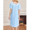 Ekouaer Nightgowns for Women Short Sleeve House Dress with Pockets Soft Moomoo Pleated Mumu Dresses V Neck Sleepwear(Light Blue)