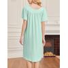 Ekouaer Nightgowns for Women Short Sleeve House Dress with Pockets Soft Moomoo Pleated Mumu Dresses V Neck Sleepwear(Light Green)