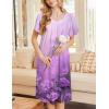 Ekouaer Nightgowns for Women Short Sleeve House Dress with Pockets Soft Moomoo Pleated Mumu Dresses V Neck Sleepwear(Light Purple Flower)
