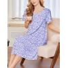 Ekouaer Nightgowns for Women Short Sleeve House Dress with Pockets Soft Moomoo Pleated Mumu Dresses V Neck Sleepwear(Purple Floral)