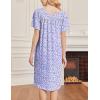 Ekouaer Nightgowns for Women Short Sleeve House Dress with Pockets Soft Moomoo Pleated Mumu Dresses V Neck Sleepwear(Purple Floral)