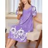 Ekouaer Nightgowns for Women Short Sleeve House Dress with Pockets Soft Moomoo Pleated Mumu Dresses V Neck Sleepwear(Purple White Flower)