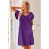Ekouaer Nightgowns for Women Short Sleeve Night Gown Comfy Sleep Shirt Soft Sleep Dress Pleated Sleepwear(Deep Purple)